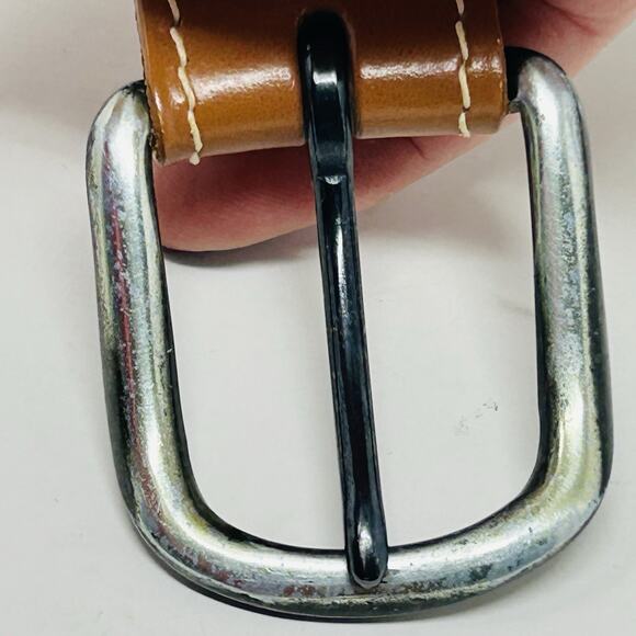Cipriani Brown English Saddle Leather Belt M 1" Silver Buckle Accents - Picture 3 of 9
